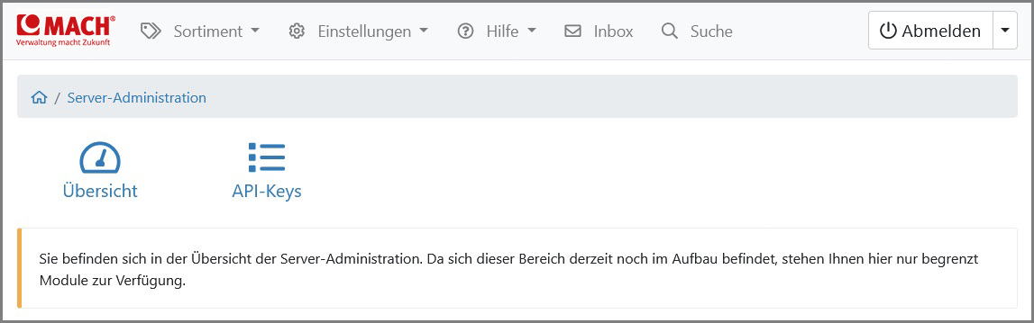 Ansicht der Übersicht „Server-Administration“