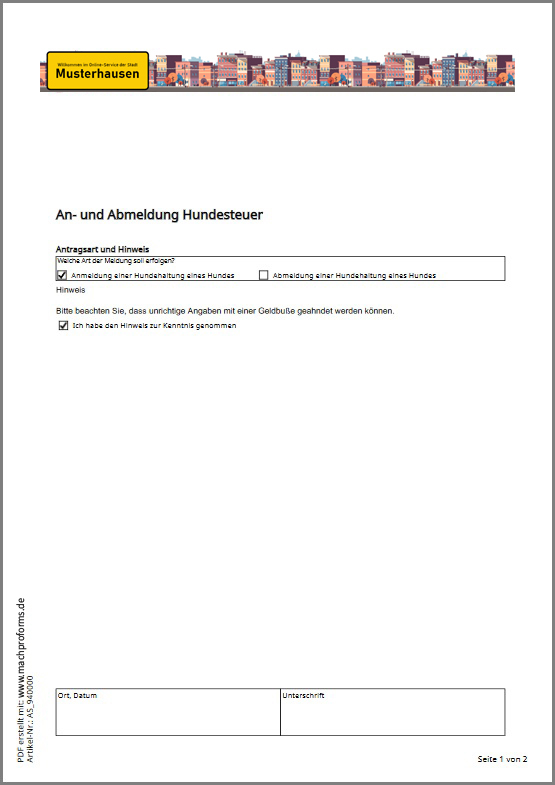 Ort/Datum und Unterschriftenfeld in einem generierten PDF-Formular