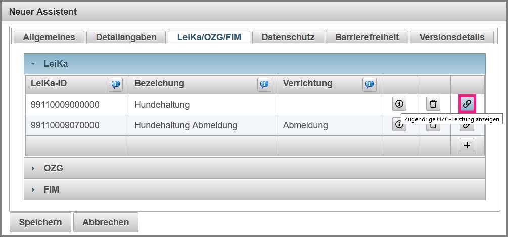 Zugehörige OZG-Leistungen anzeigen Icon