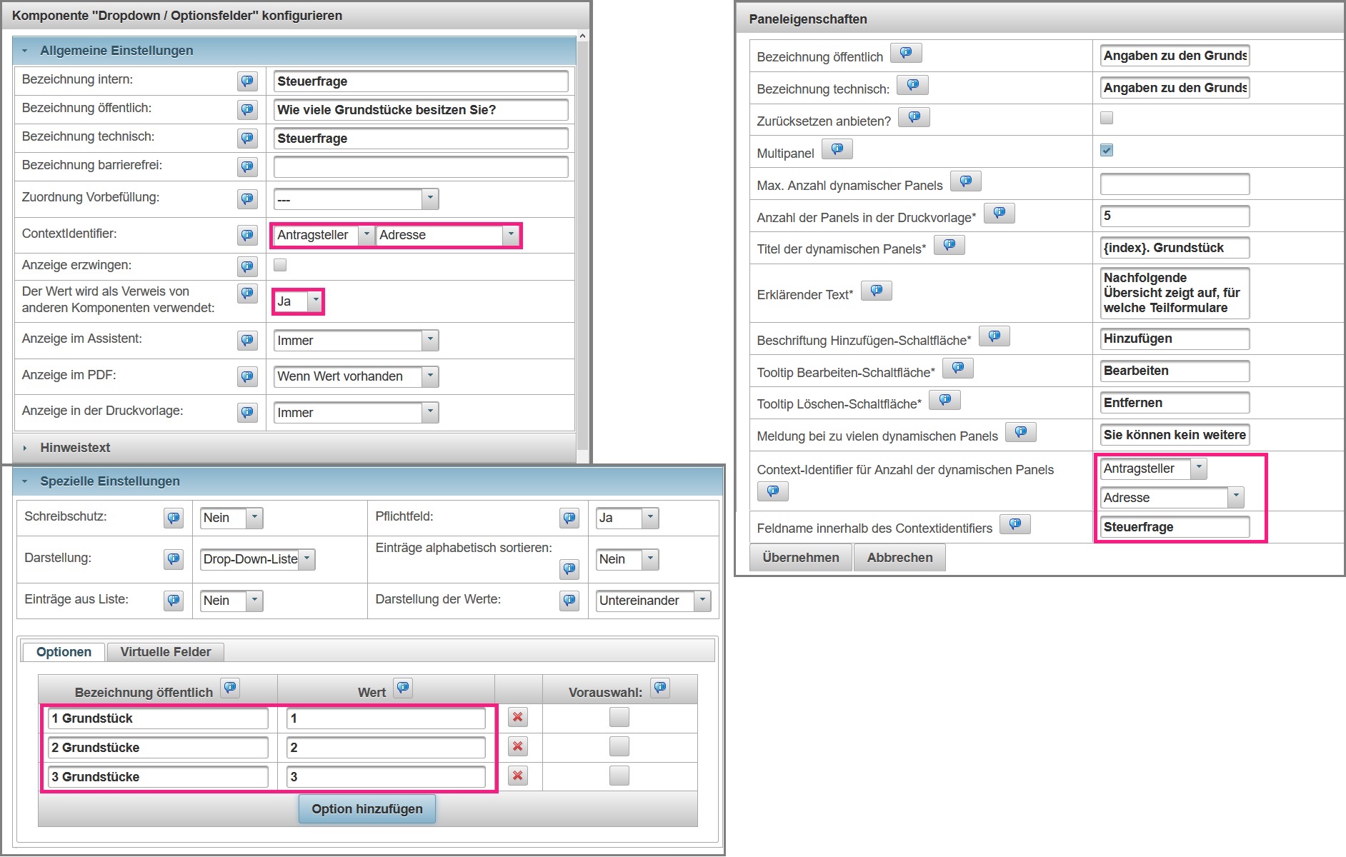 Einstellung eines Context-Identifiers für ein Multipanel