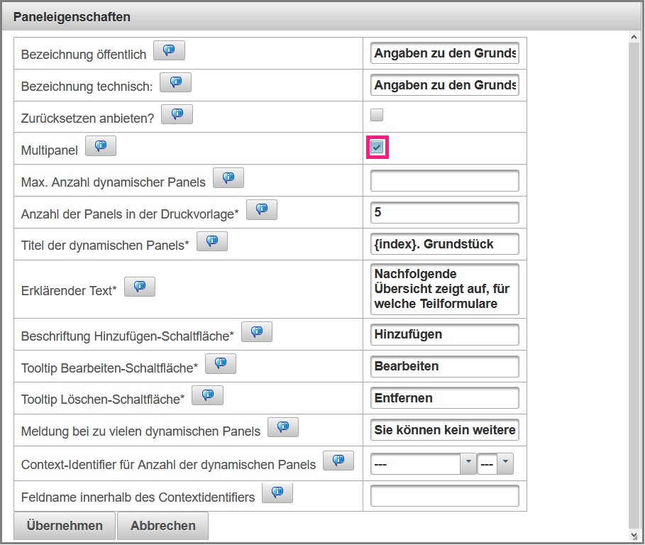 Multipaneleigenschaften