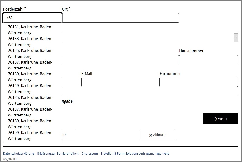 Ansicht der Komponente „Autovervollständigung“