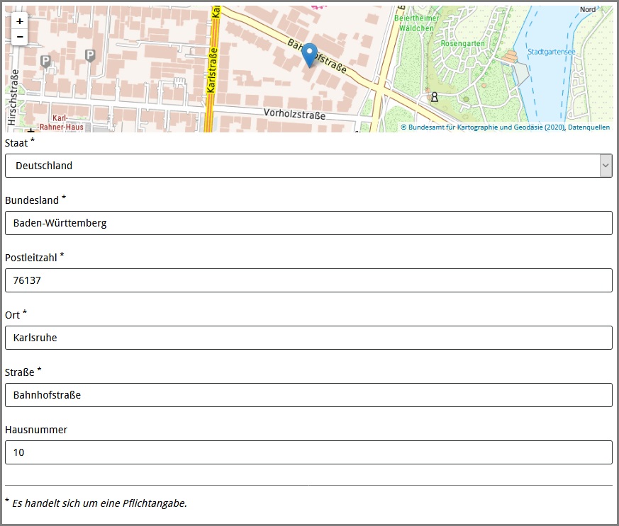 Ansicht der Komponente „Geo-Koordinate“