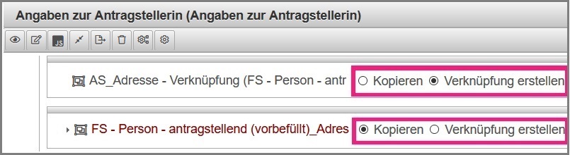 Ansicht einer verknüpften und kopierten Komponente