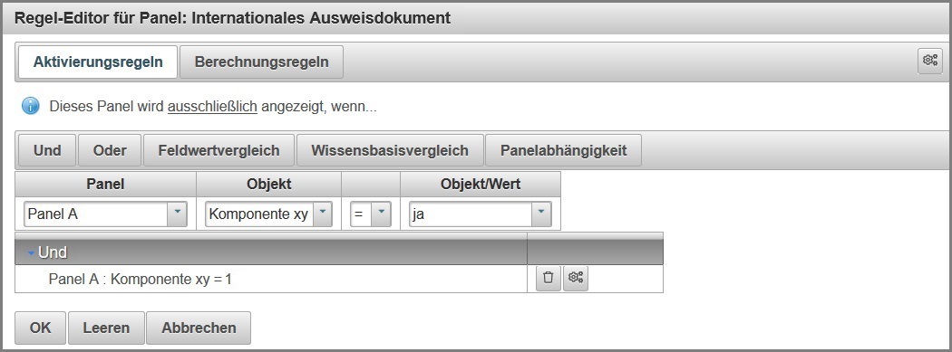 Regel Editor mit einem Feldwertvergleich
