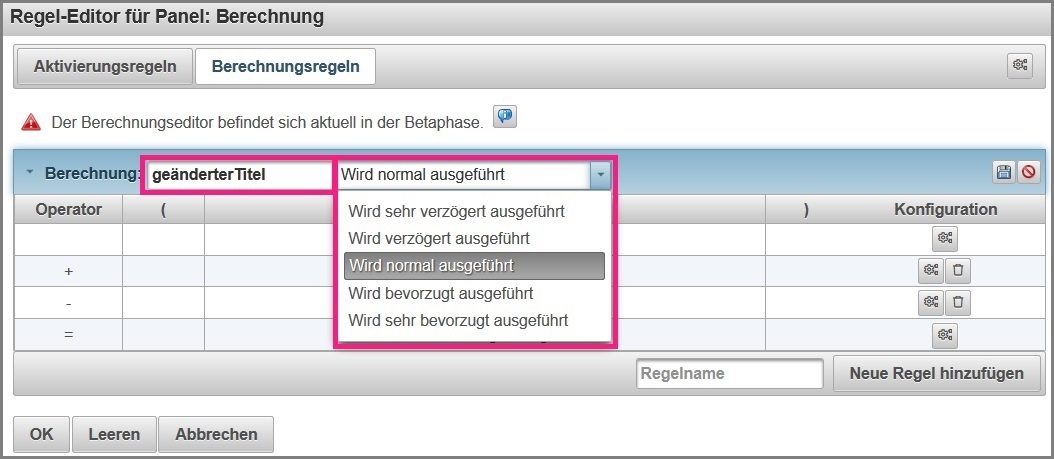 Änderung des Berechnungsregeltitels