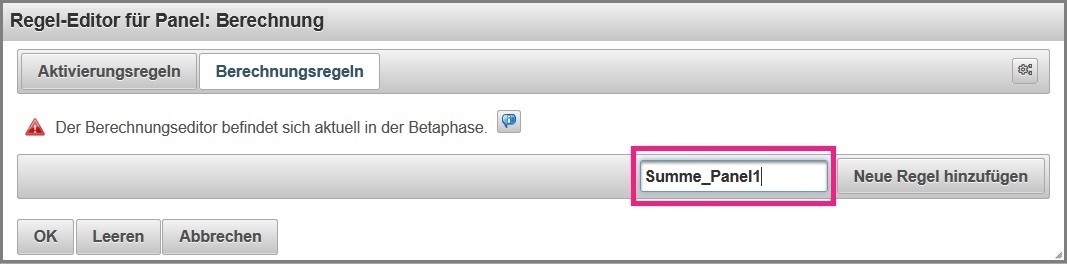 Eingabefeld zum Erstellen einer neuen Berechnungsregel