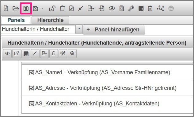 Schaltfläche speichern in der Hauptwerkzeugleiste