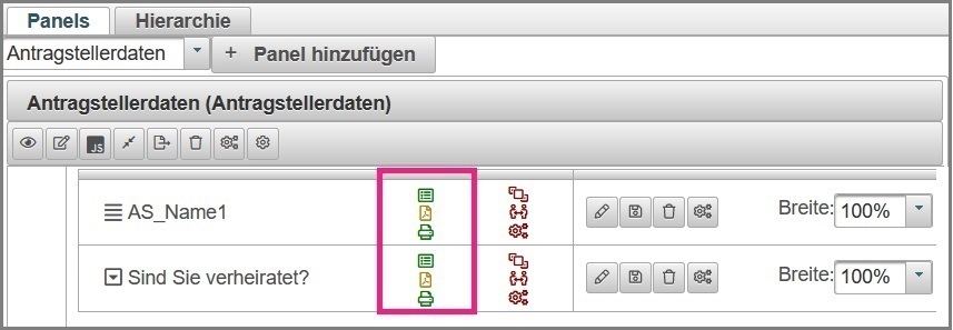 Visuelle Übersicht außerhalb der Konfiguration von Komponenten