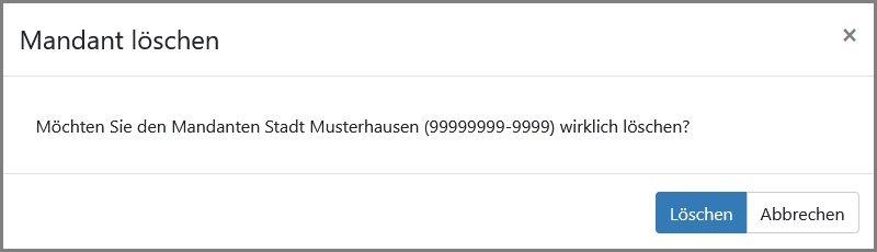 Sicherheitsfrage bevor ein Mandant gelöscht wird