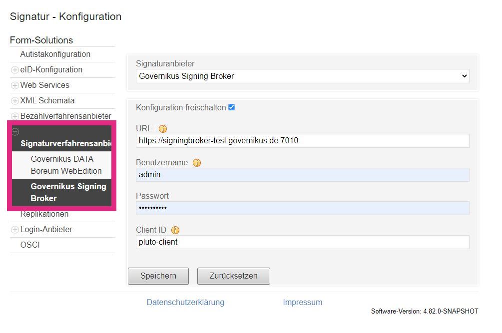 Konfiguration Signing Broker