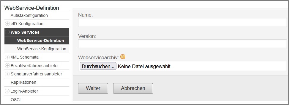 Webservice neu Anlegen