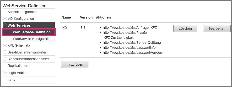 Webserviceübersicht