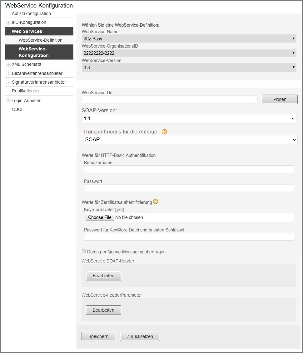 Konfiguration des Webservice