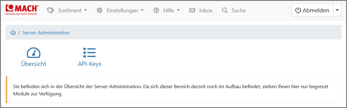 Ansicht der Übersicht „Server-Administration“