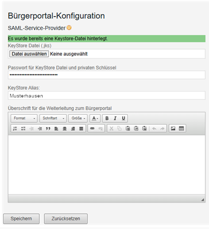 Dialog Bürgerportal-Konfiguration