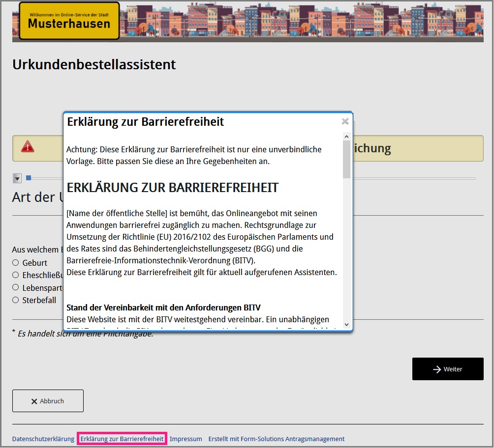 Verlinkung zur Erklärung zur Barrierefreiheit